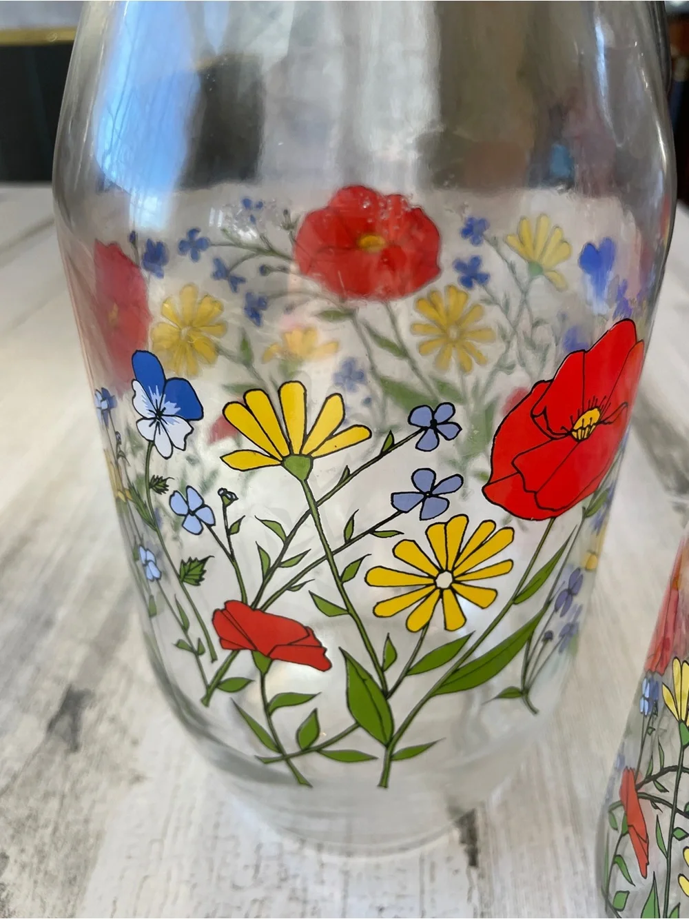 Vintage Floral Canister Jars with Red Poppy Design R Carman Arc France Set of 3